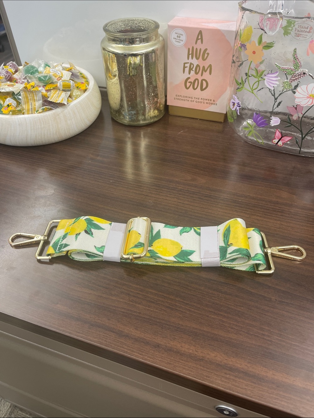 Ah-Dorned Brand Lemon Print Adjustable Nylon Webbing Guitar Strap, Gold Hardware